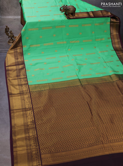 Green & Wine Semi Kanchipuram Silk - Korvai