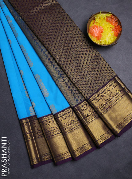 Cs Blue & Violet Semi Kanchipuram Silk - Korvai