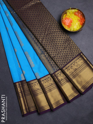 Cs Blue & Violet Semi Kanchipuram Silk - Korvai