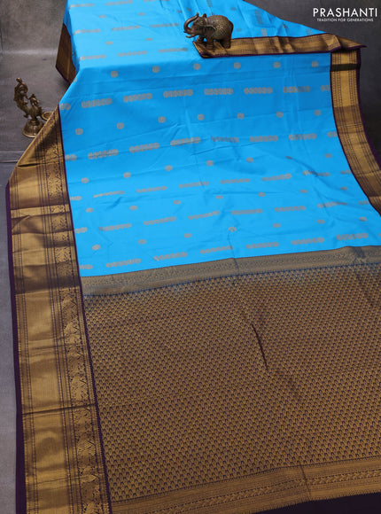 Cs Blue & Violet Semi Kanchipuram Silk - Korvai