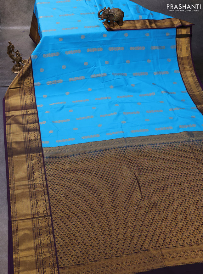 Cs Blue & Violet Semi Kanchipuram Silk - Korvai