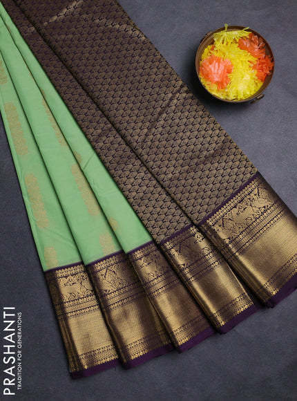 Pista Green & Purple Semi Kanchipuram Silk - Korvai