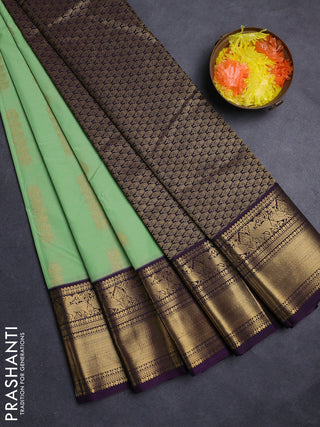 Pista Green & Purple Semi Kanchipuram Silk - Korvai