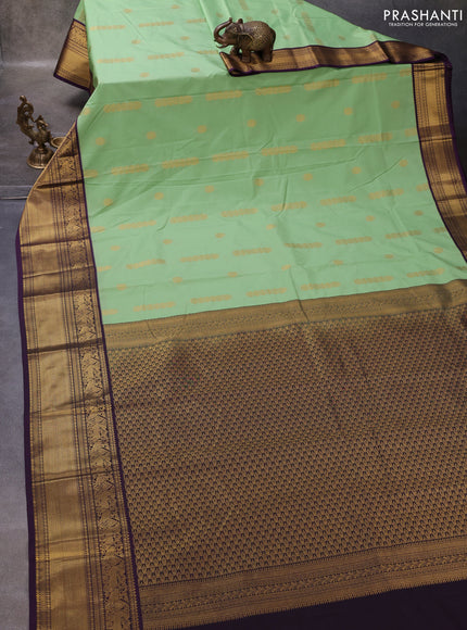 Pista Green & Purple Semi Kanchipuram Silk - Korvai