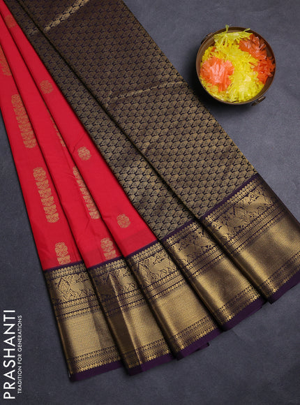 Red & Violet Semi Kanchipuram Silk - Korvai
