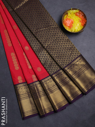 Red & Violet Semi Kanchipuram Silk - Korvai