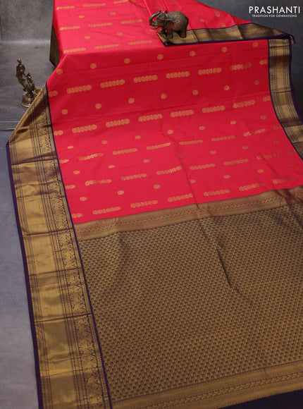 Red & Violet Semi Kanchipuram Silk - Korvai