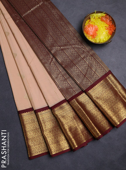Beige & Maroon Semi Kanchipuram Silk - Korvai