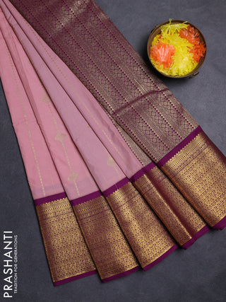 Pastel Pink & Purple Semi Kanchipuram Silk - Korvai