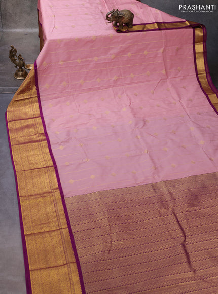 Pastel Pink & Purple Semi Kanchipuram Silk - Korvai