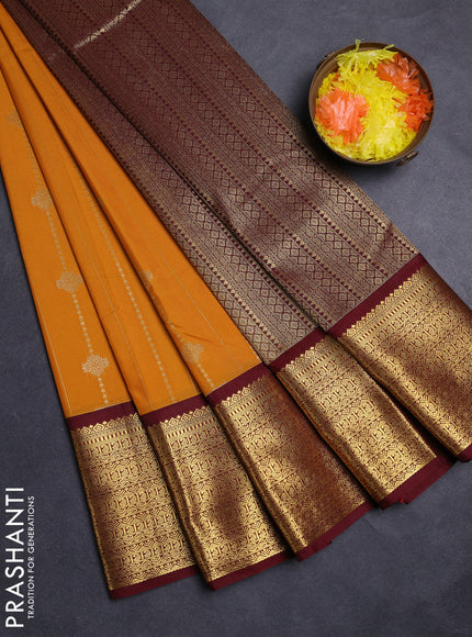 Mustard Yellow & Maroon Semi Kanchipuram Silk - Korvai