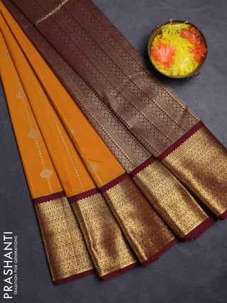 Mustard Yellow & Maroon Semi Kanchipuram Silk - Korvai