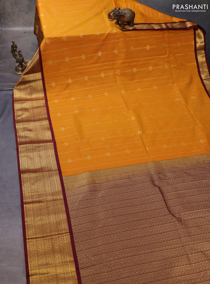 Mustard Yellow & Maroon Semi Kanchipuram Silk - Korvai
