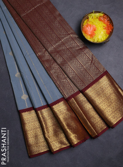 Grey & Maroon Semi Kanchipuram Silk - Korvai