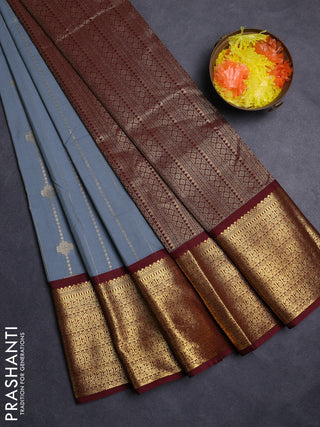 Grey & Maroon Semi Kanchipuram Silk - Korvai