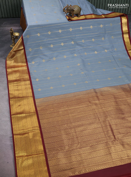 Grey & Maroon Semi Kanchipuram Silk - Korvai