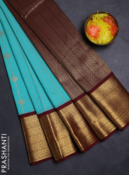 Teal Blue & Maroon Semi Kanchipuram Silk - Korvai