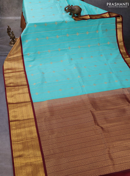 Teal Blue & Maroon Semi Kanchipuram Silk - Korvai