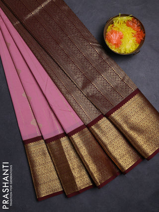 Peach Pink & Maroon Semi Kanchipuram Silk - Korvai