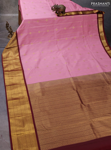 Peach Pink & Maroon Semi Kanchipuram Silk - Korvai