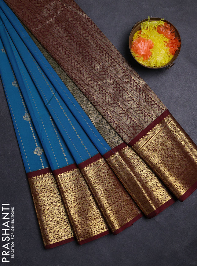 Peacock Blue & Maroon Semi Kanchipuram Silk - Korvai