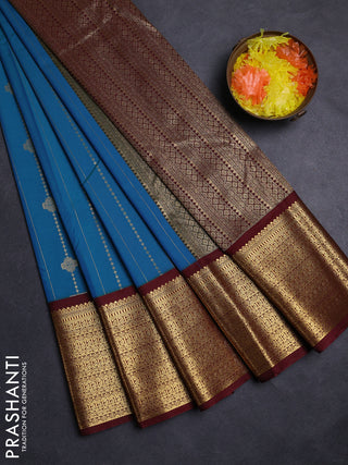 Peacock Blue & Maroon Semi Kanchipuram Silk - Korvai