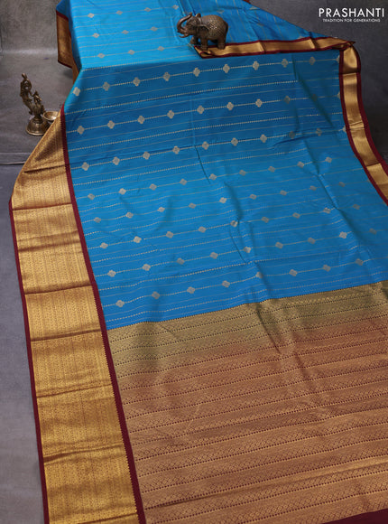 Peacock Blue & Maroon Semi Kanchipuram Silk - Korvai