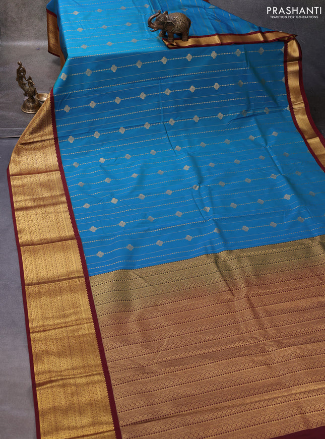 Peacock Blue & Maroon Semi Kanchipuram Silk - Korvai