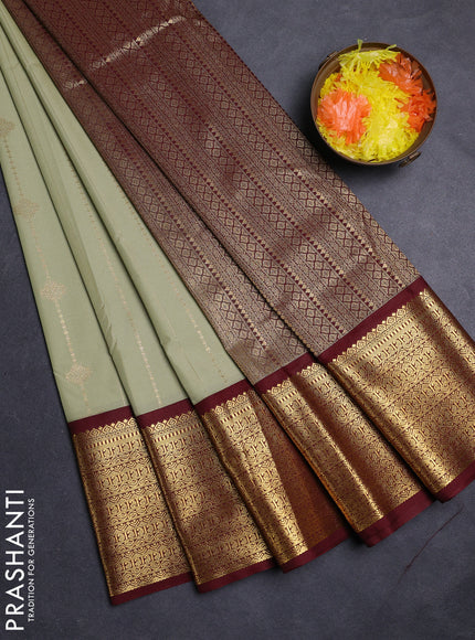 Pastel Green & Maroon Semi Kanchipuram Silk - Korvai
