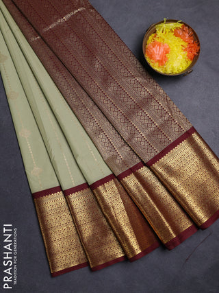 Pastel Green & Maroon Semi Kanchipuram Silk - Korvai