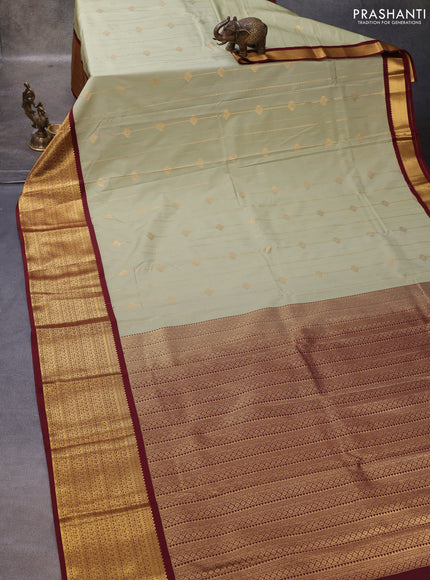 Pastel Green & Maroon Semi Kanchipuram Silk - Korvai