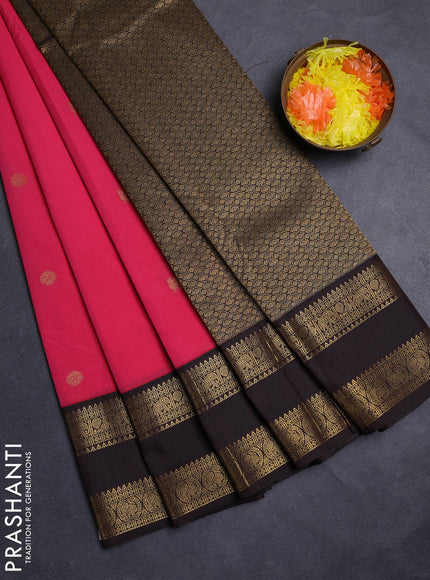Pink & Coffee Brown Semi Kanchipuram Silk - Korvai