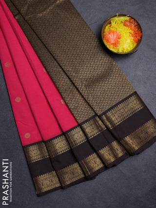 Pink & Coffee Brown Semi Kanchipuram Silk - Korvai
