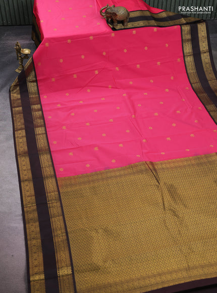 Pink & Coffee Brown Semi Kanchipuram Silk - Korvai