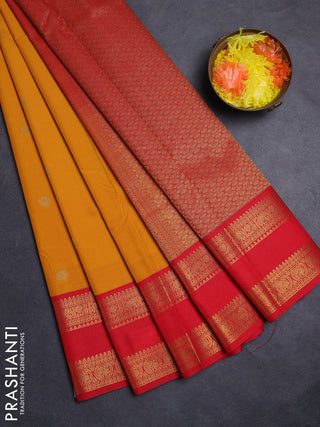 Mustard Yellow & Red Semi Kanchipuram Silk - Korvai