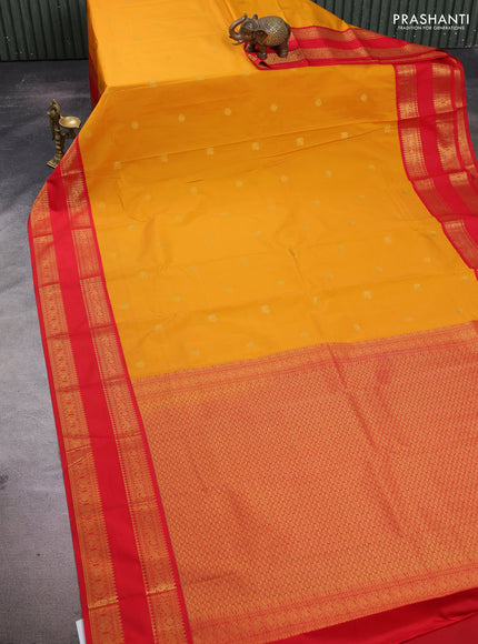 Mustard Yellow & Red Semi Kanchipuram Silk - Korvai
