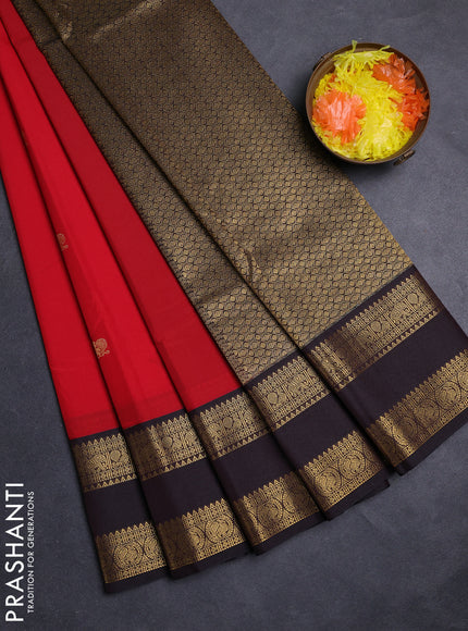 Red & Coffee Brown Semi Kanchipuram Silk - Korvai
