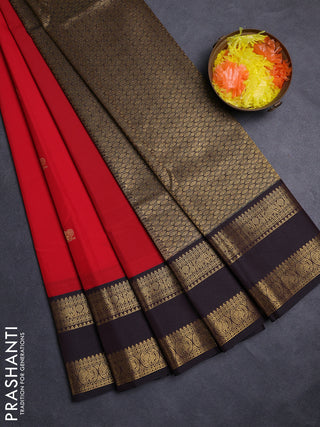 Red & Coffee Brown Semi Kanchipuram Silk - Korvai