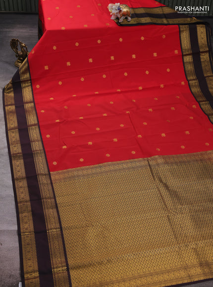 Red & Coffee Brown Semi Kanchipuram Silk - Korvai