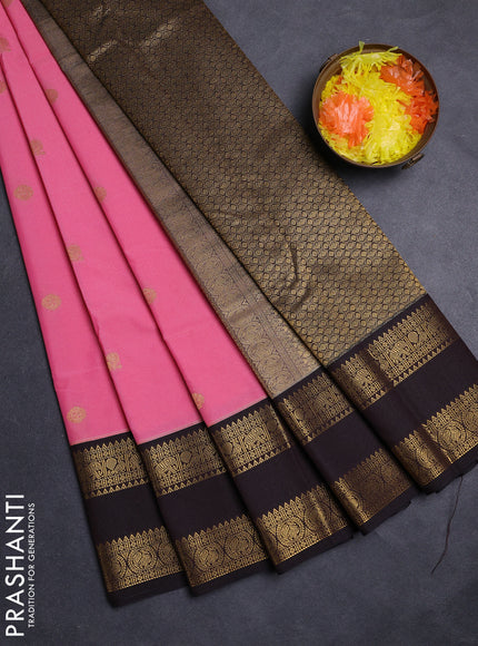 Pink & Coffee Brown Semi Kanchipuram Silk - Korvai
