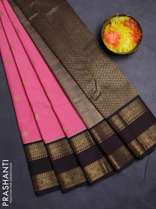 Pink & Coffee Brown Semi Kanchipuram Silk - Korvai