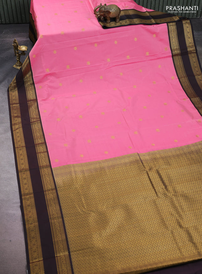 Pink & Coffee Brown Semi Kanchipuram Silk - Korvai
