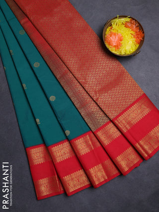 Green & Red Semi Kanchipuram Silk - Korvai
