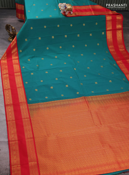 Green & Red Semi Kanchipuram Silk - Korvai
