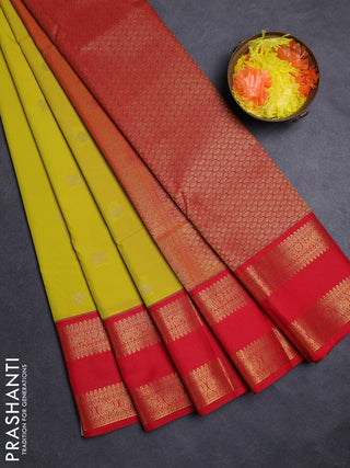 Lime Green & Red Semi Kanchipuram Silk - Korvai