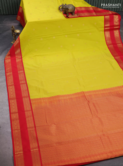 Lime Green & Red Semi Kanchipuram Silk - Korvai