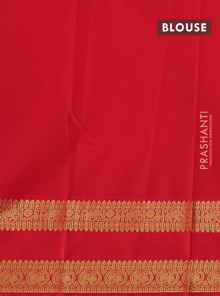 Lime Green & Red Semi Kanchipuram Silk - Korvai