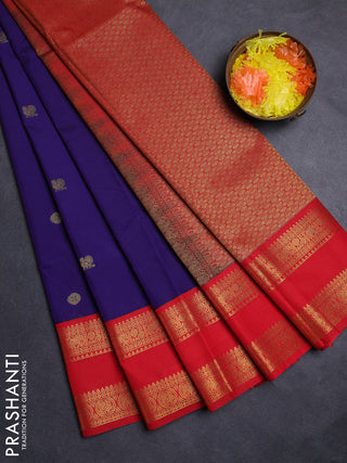 Blue & Red Semi Kanchipuram Silk - Korvai
