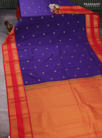 Blue & Red Semi Kanchipuram Silk - Korvai