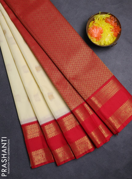 Cream & Red Semi Kanchipuram Silk - Korvai